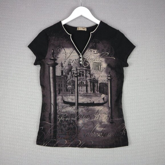 Blue Canyon Made in USA Embellished Italy V Neck Shirt Womens Large - Picture 1 of 8